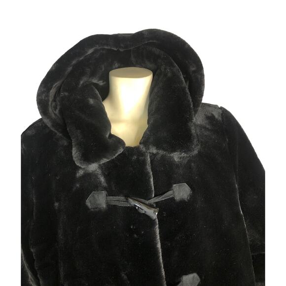Vintage 90s dennis basso faux fur coat Toggle button & removable hood size large - Picture 10 of 17